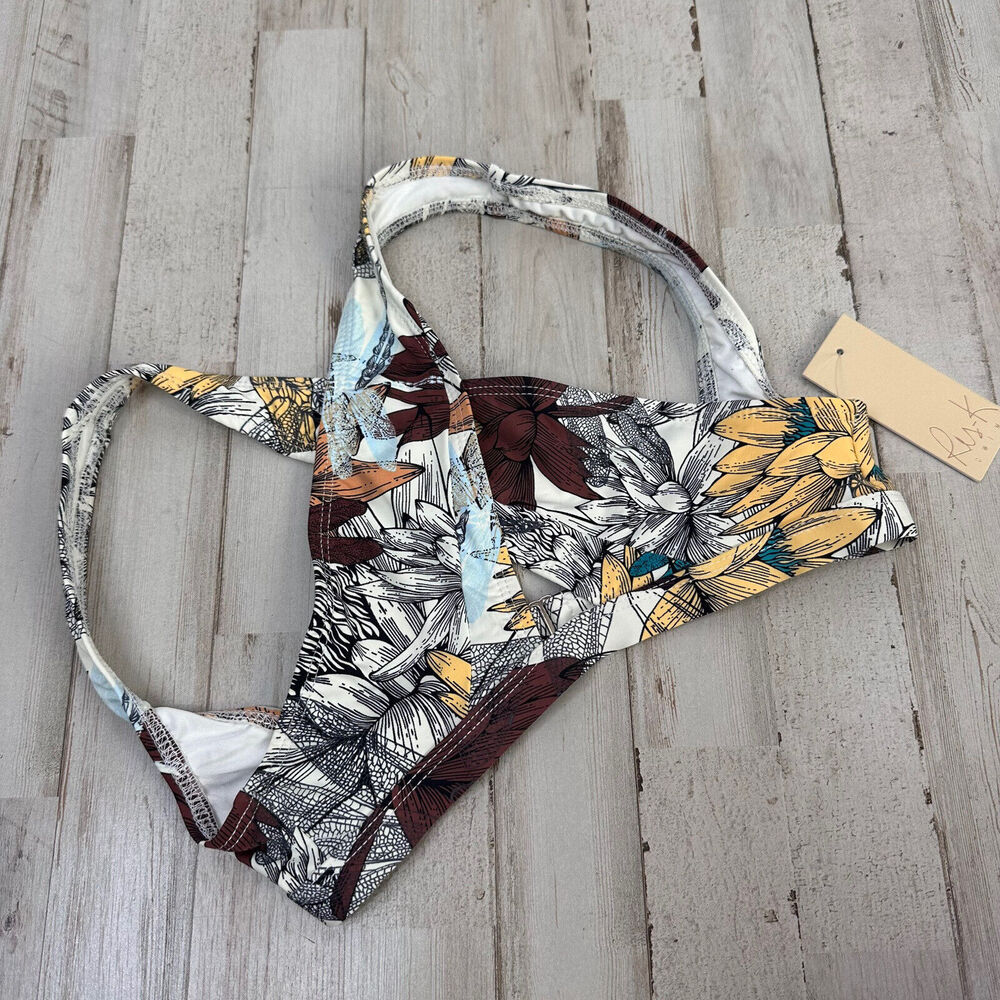 Ris-K Dippin Daisys Tide Bikini Top Only Multicolor Floral Criss Cross Lotus XS